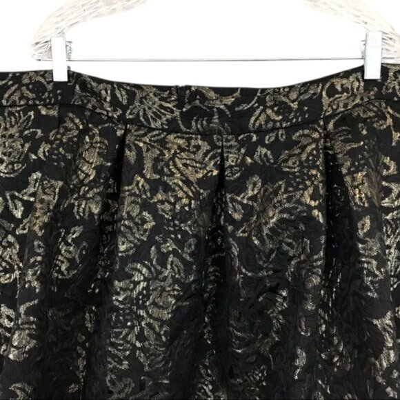 Marina Black & Gold Floral Metallic Skirt 3X A-Line Design Made In USA - Picture 6 of 8